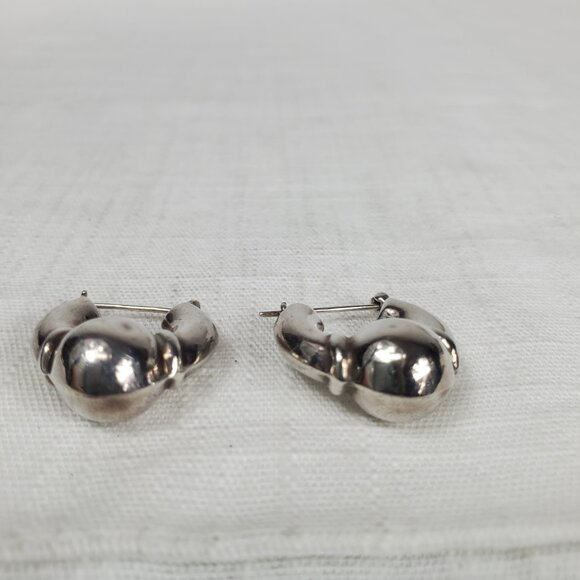 Vintage Chunky Huggie Hoop Hollow Earrings Silver 925 - Picture 4 of 9